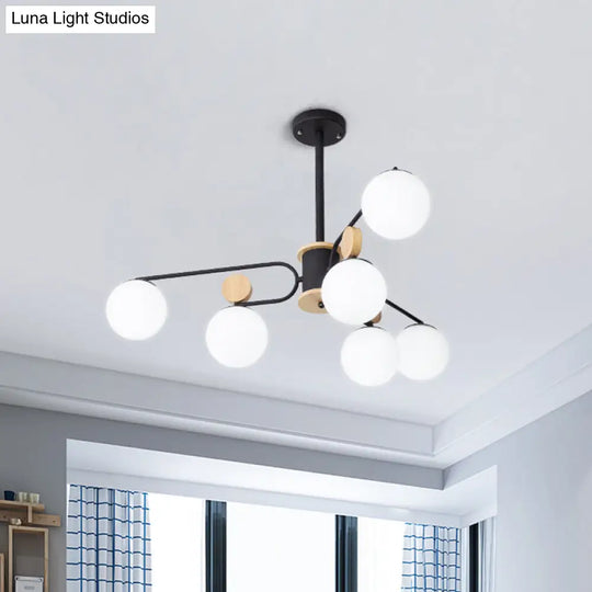 Modernist Milk Glass Round Pendant Chandelier In Black - Ceiling Light With 6/8 Hanging Heads