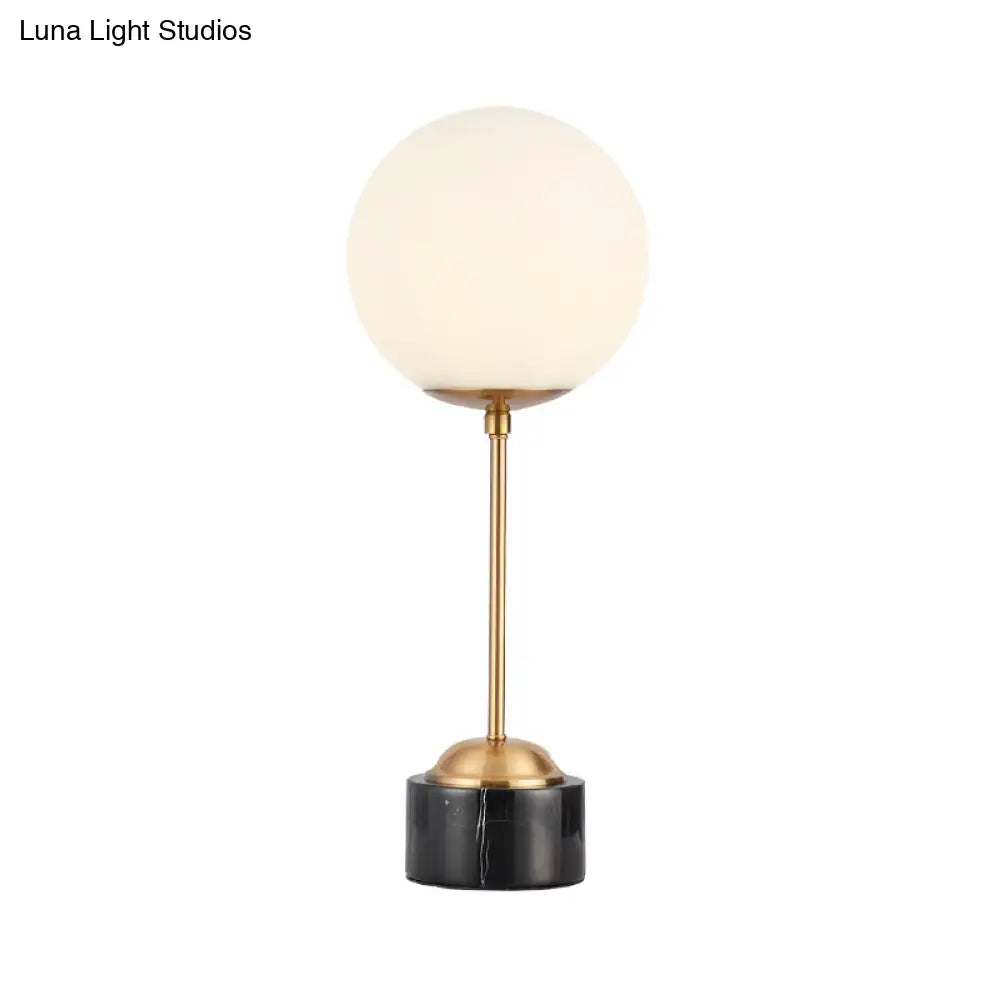 Modernist Milky Glass Globe Table Lamp - 1-Head Black And Gold Nightstand Light For Bedside