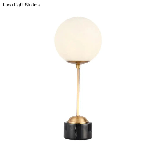 Modernist Milky Glass Globe Table Lamp - 1-Head Black And Gold Nightstand Light For Bedside