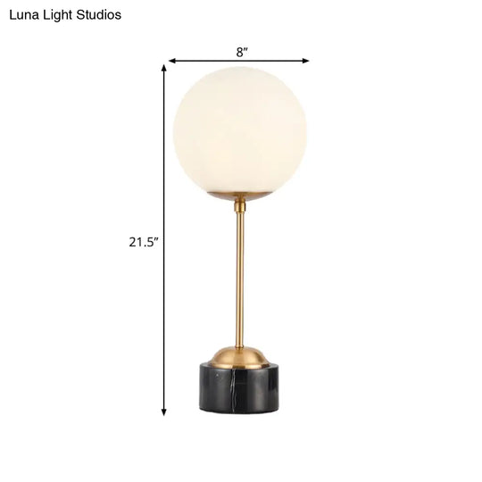 Modernist Milky Glass Globe Table Lamp - 1-Head Black And Gold Nightstand Light For Bedside