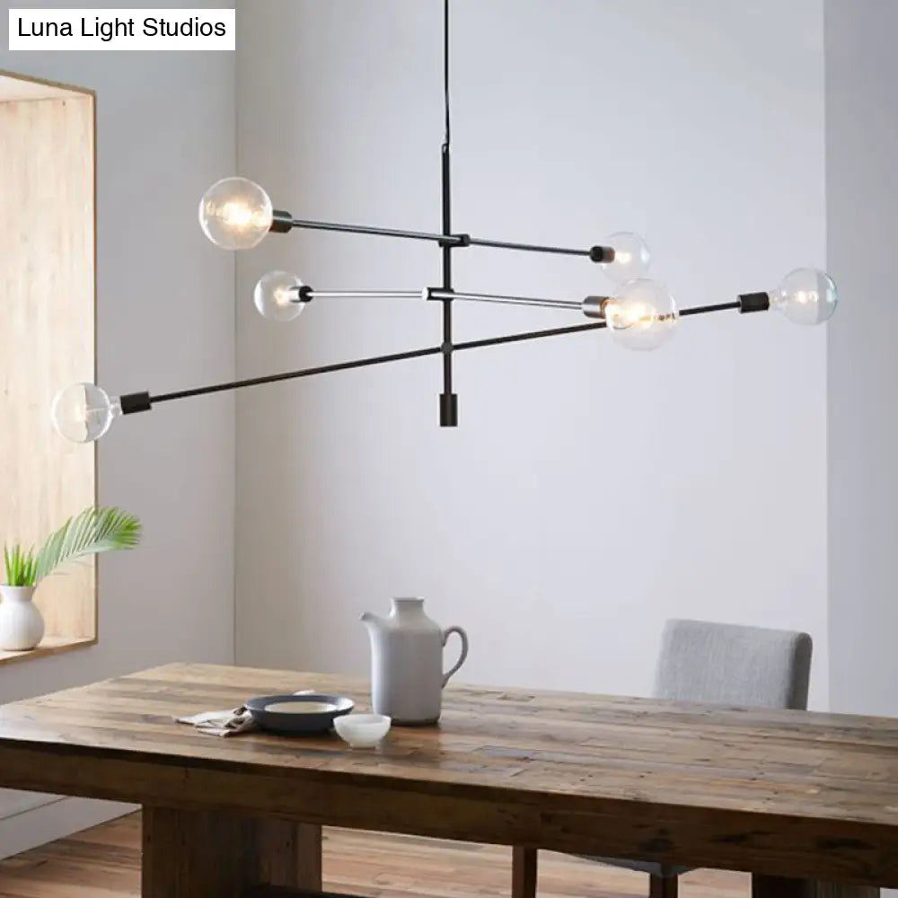 Modernist Mobile Metal Chandelier - 6-Light Black Hanging Light Fixture With Exposed Bulbs