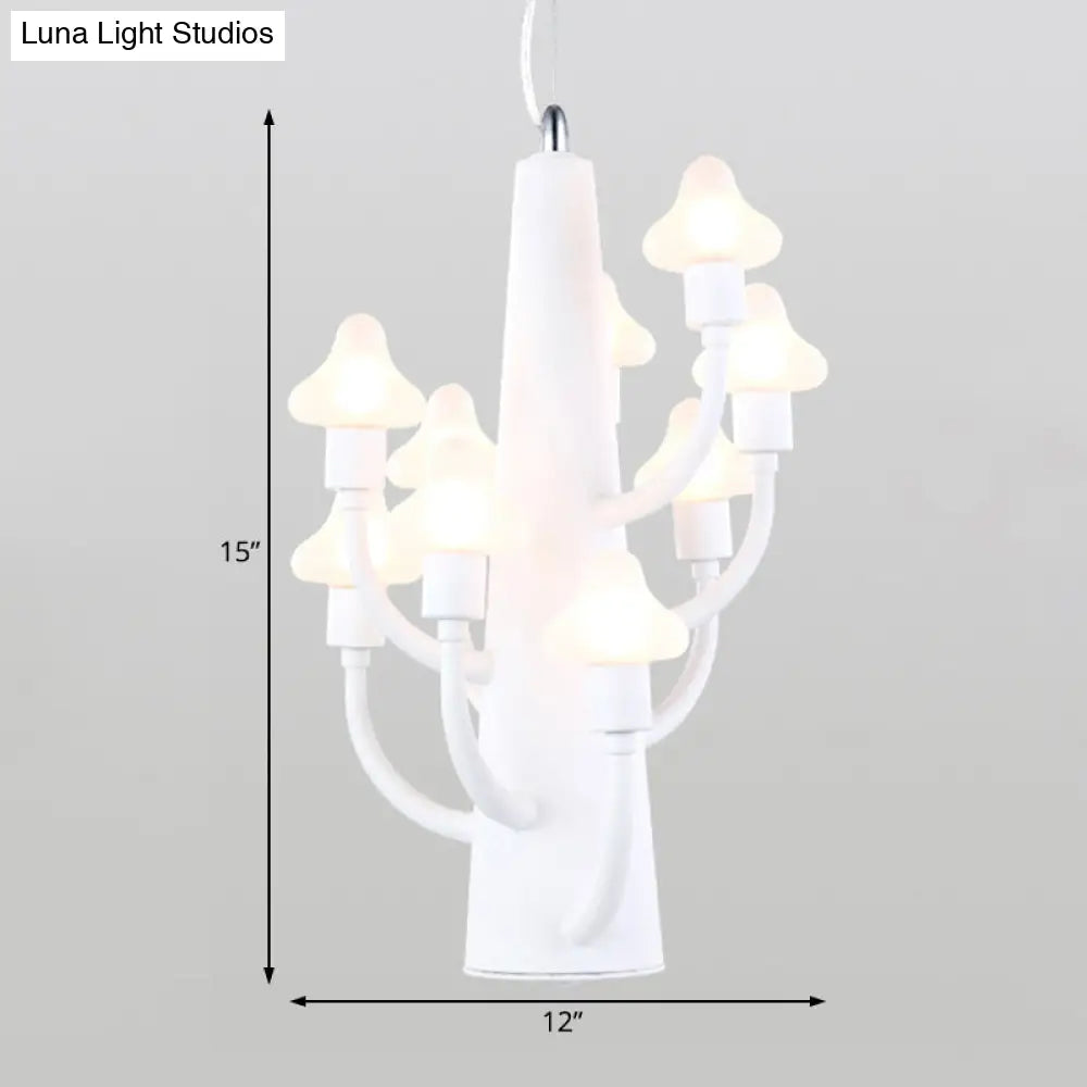 Modernist Multi-Light Chandelier With Mushroom Led Pendant And White Glass Shade