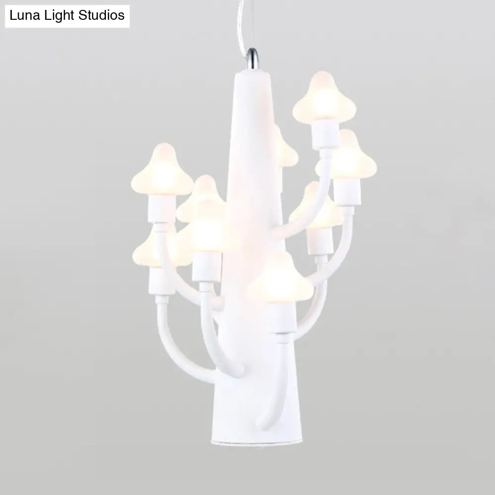 Modernist Multi-Light Chandelier With Mushroom Led Pendant And White Glass Shade