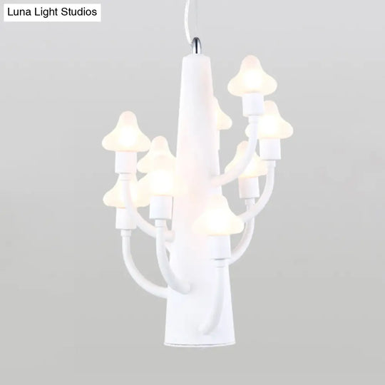 Modernist Multi-Light Chandelier With Mushroom Led Pendant And White Glass Shade