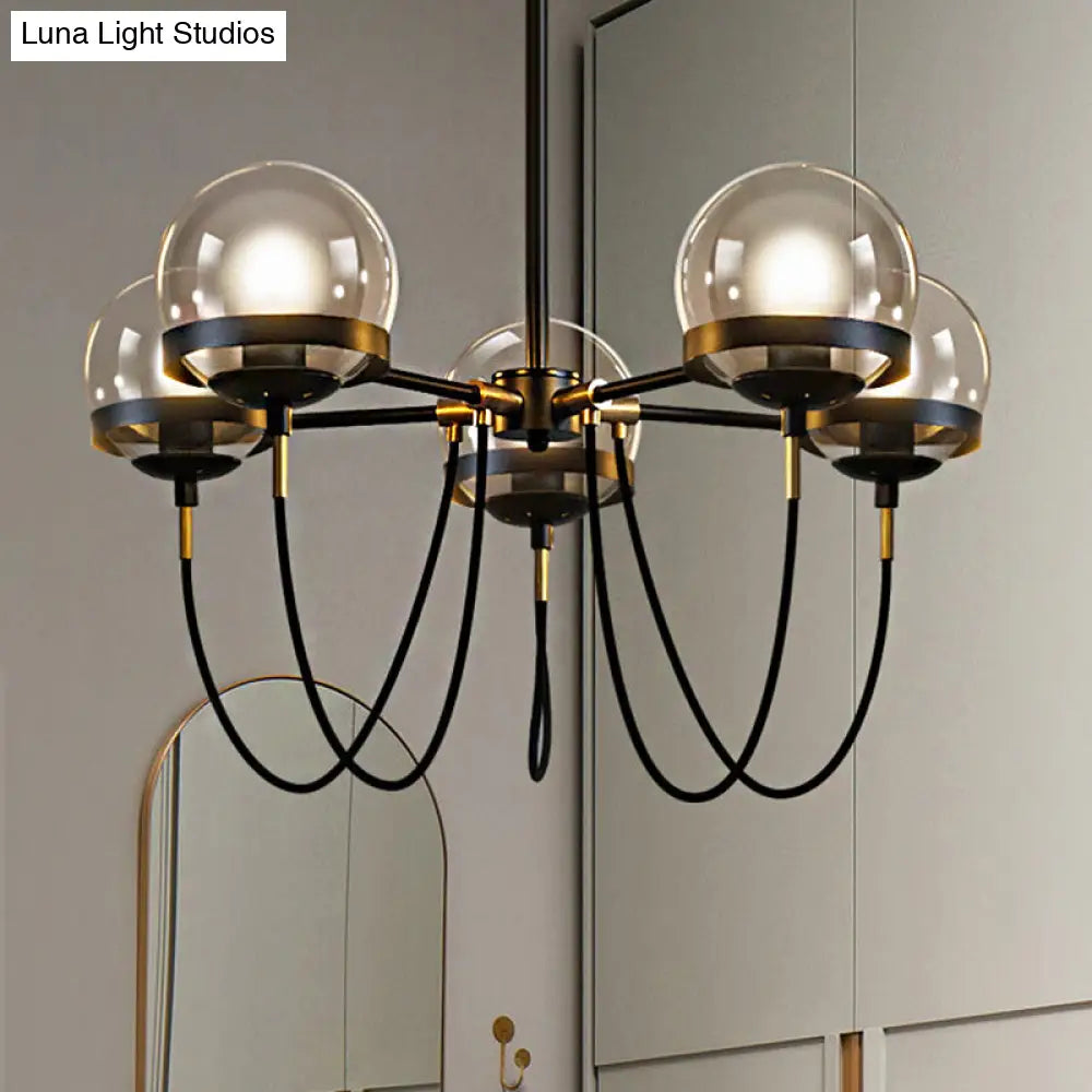 Modern Multi-Light Black/Gold Chandelier With Clear Glass Pendant Inner Smoke Ball Shade Black