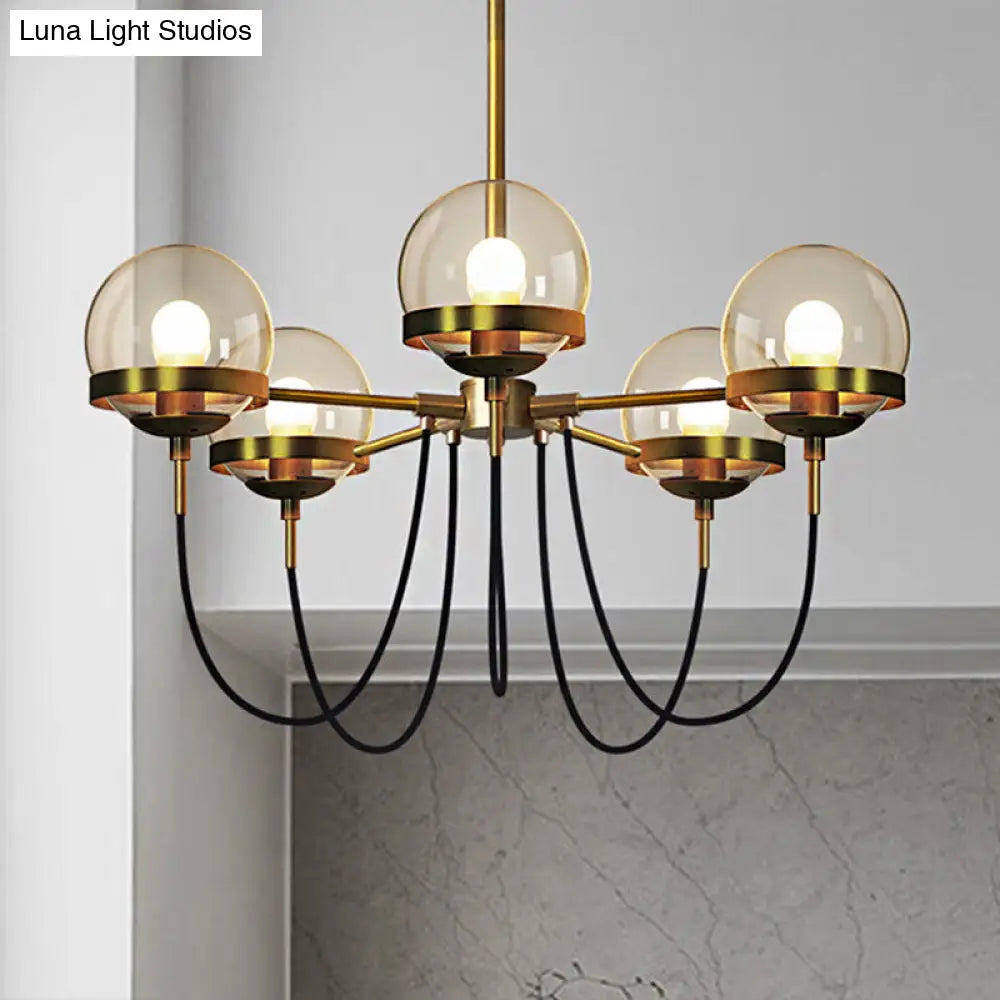 Modern Multi-Light Black/Gold Chandelier With Clear Glass Pendant Inner Smoke Ball Shade