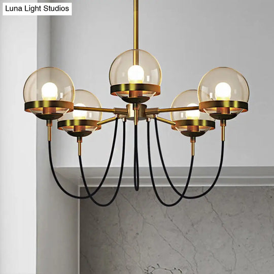 Modern Multi-Light Black/Gold Chandelier With Clear Glass Pendant Inner Smoke Ball Shade