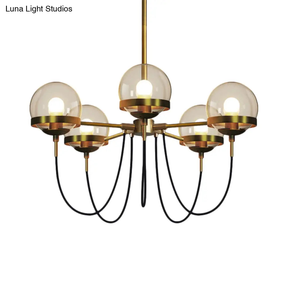 Modernist Multi-Light Pendant Chandelier: Global Clear Glass Black/Gold Inner Smoke Ball Shade