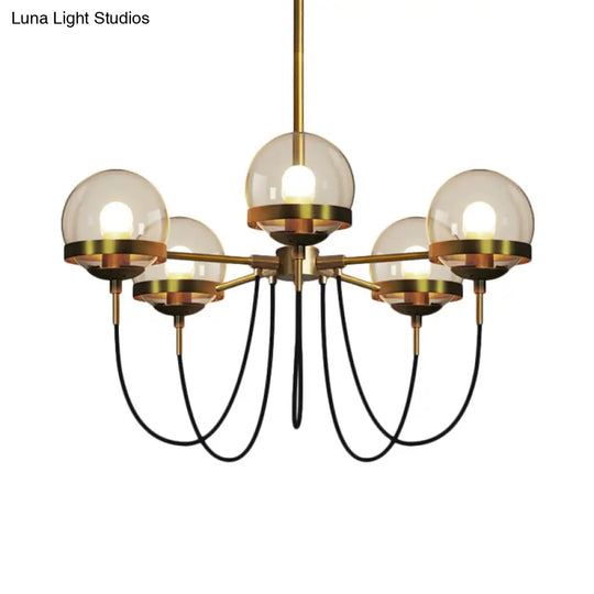 Modern Multi-Light Black/Gold Chandelier With Clear Glass Pendant Inner Smoke Ball Shade