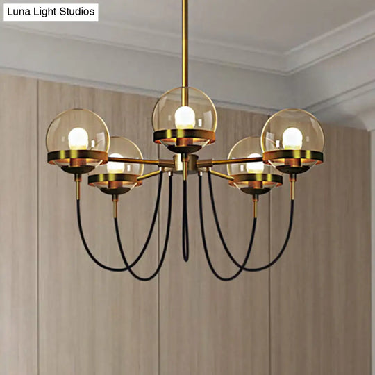 Modern Multi-Light Black/Gold Chandelier With Clear Glass Pendant Inner Smoke Ball Shade Gold