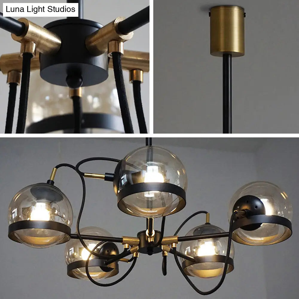 Modern Multi-Light Black/Gold Chandelier With Clear Glass Pendant Inner Smoke Ball Shade