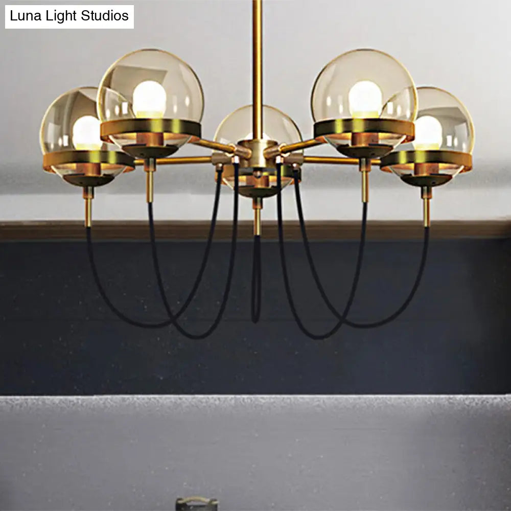 Modern Multi-Light Black/Gold Chandelier With Clear Glass Pendant Inner Smoke Ball Shade