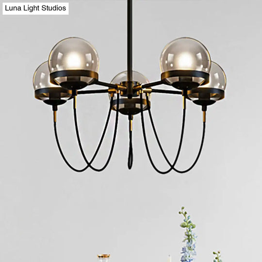 Modern Multi-Light Black/Gold Chandelier With Clear Glass Pendant Inner Smoke Ball Shade