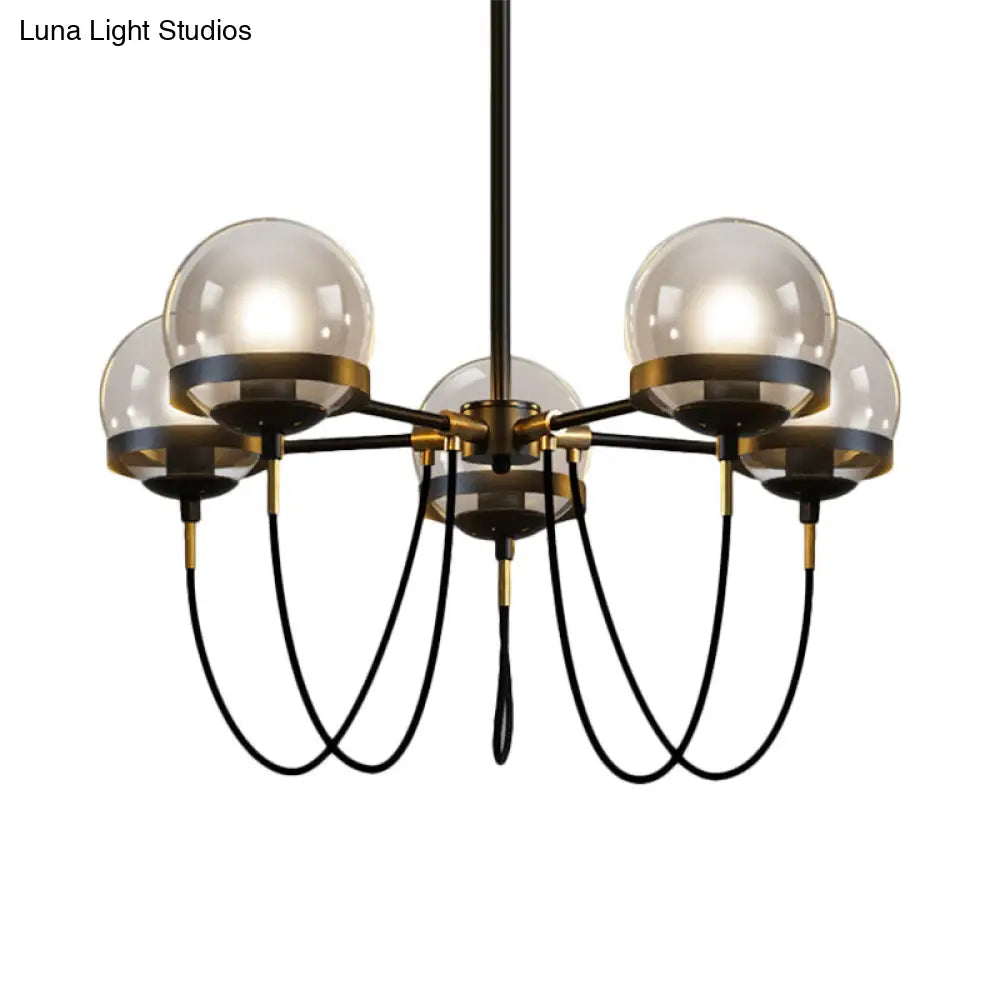 Modern Multi-Light Black/Gold Chandelier With Clear Glass Pendant Inner Smoke Ball Shade