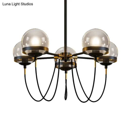 Modernist Multi-Light Pendant Chandelier: Global Clear Glass Black/Gold Inner Smoke Ball Shade