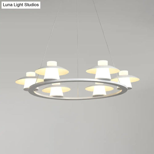 Mushroom Acrylic Chandelier Pendant - White Led Ceiling Lamp With Warm/White Light 6/8-Head