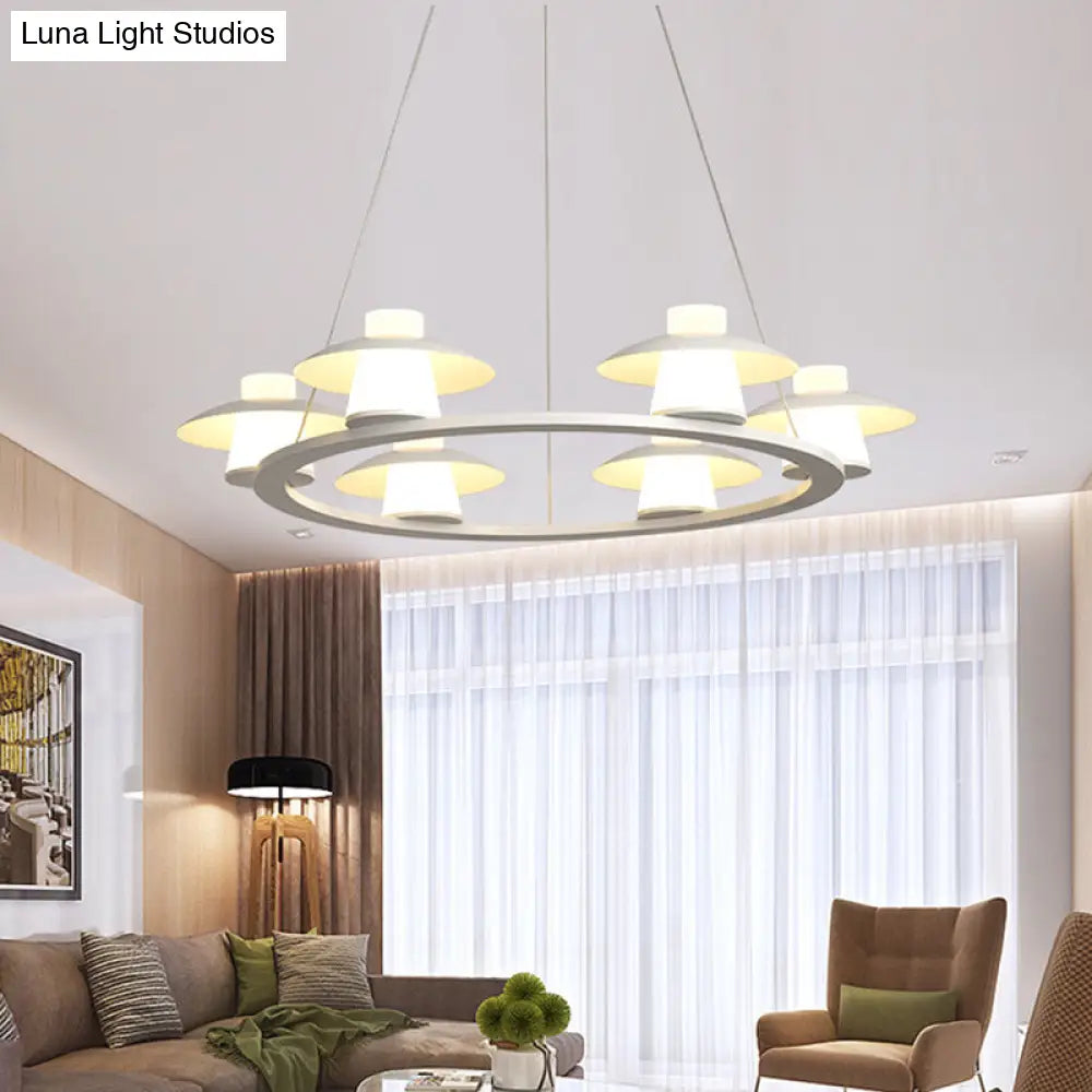 Mushroom Acrylic Chandelier Pendant - White Led Ceiling Lamp With Warm/White Light 6/8-Head