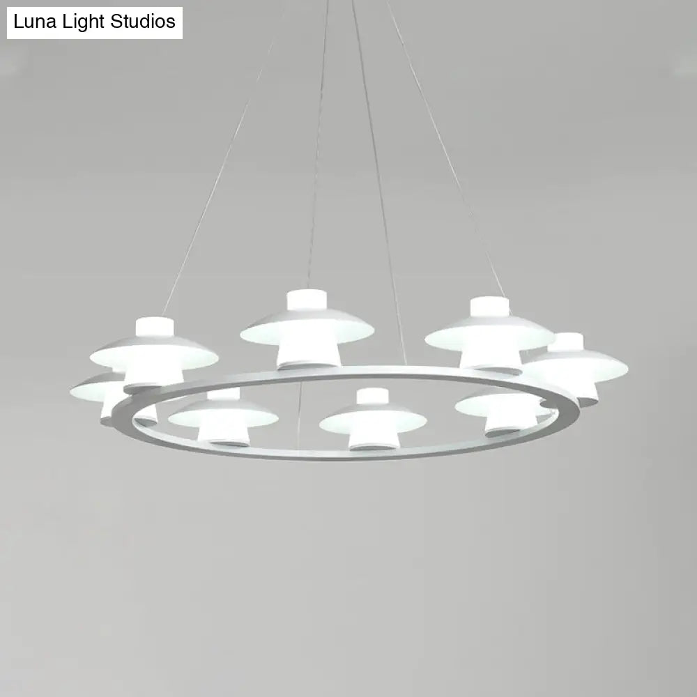 Mushroom Acrylic Chandelier Pendant - White Led Ceiling Lamp With Warm/White Light 6/8-Head