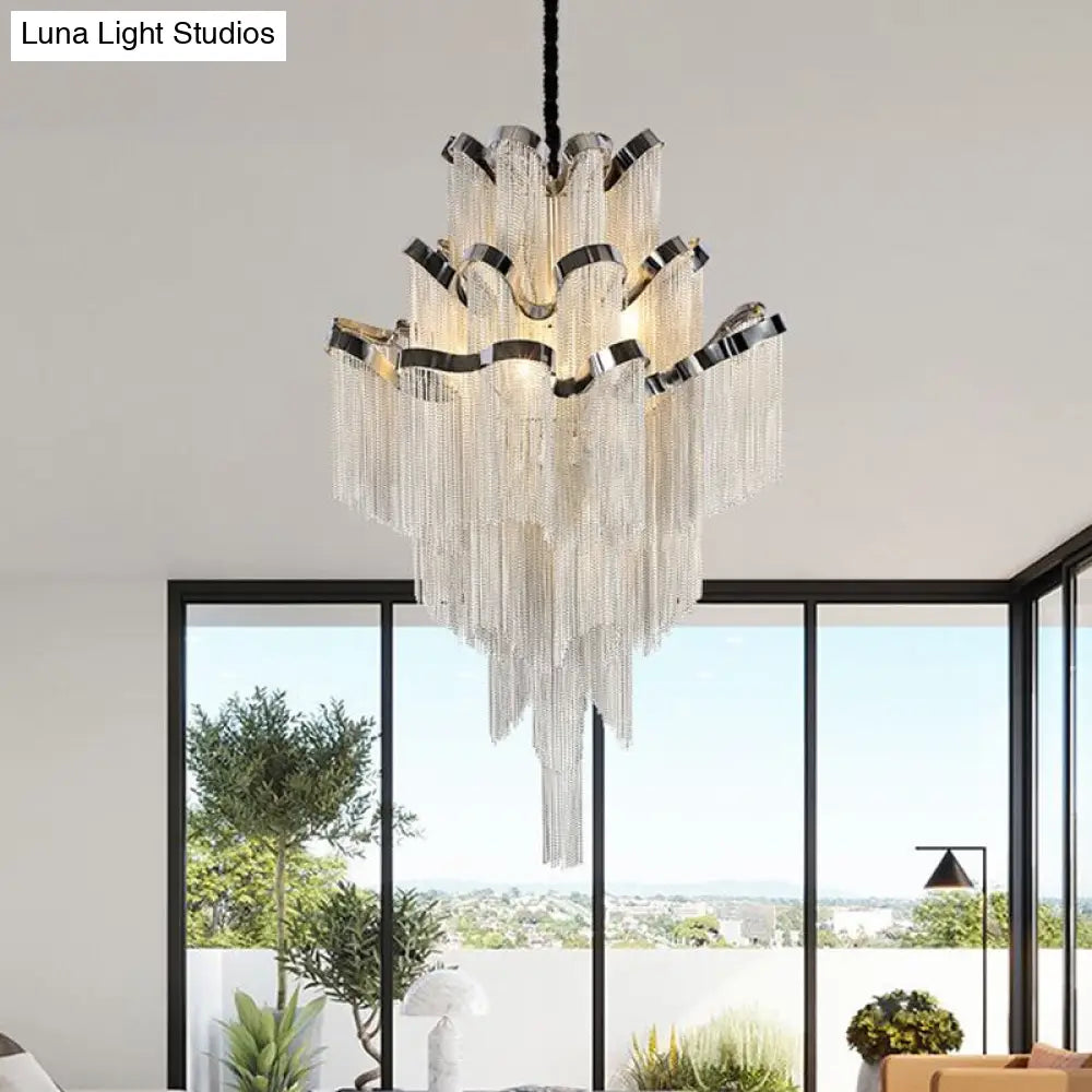 Modernist Nordic Style Metal Silver Chain Chandelier With 8 Lights - Stylish Hanging Ceiling Light