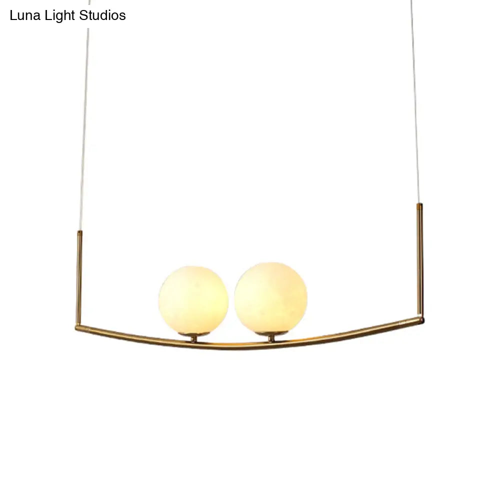 Modernist Opal Frosted Glass Led Ceiling Light With 2 Bulbs - Gold Chandelier