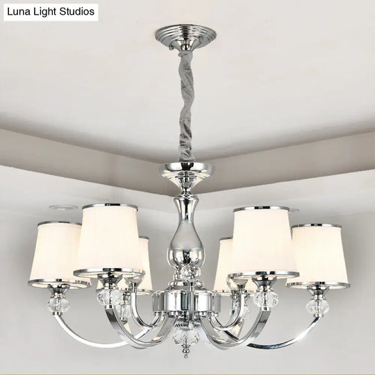 Modernist Opal Glass Cone Ceiling Pendant Chandelier - Chrome/Gold Curved Arm 3/6 Lights