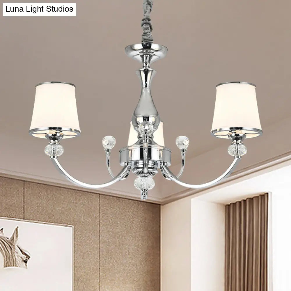 Modern Opal Glass Ceiling Hang Fixture With Chrome/Gold Pendant Chandelier - 3/6 Lights Curved Arm 3