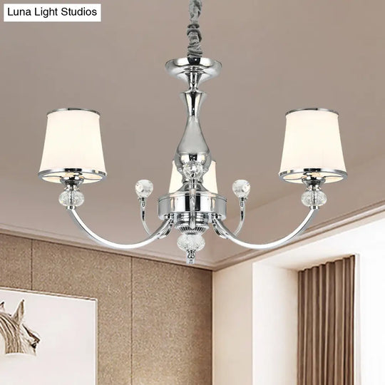 Modern Opal Glass Ceiling Hang Fixture With Chrome/Gold Pendant Chandelier - 3/6 Lights Curved Arm 3