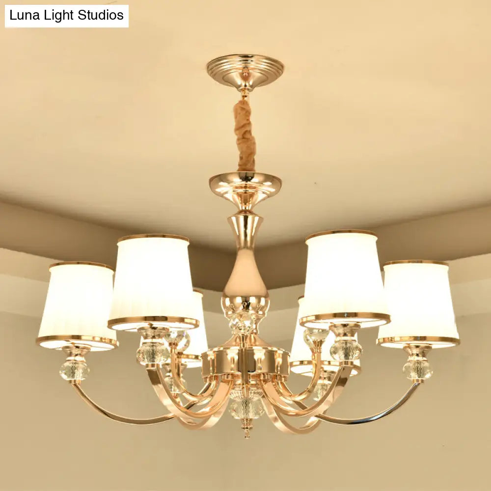 Modernist Opal Glass Cone Ceiling Pendant Chandelier - Chrome/Gold Curved Arm 3/6 Lights