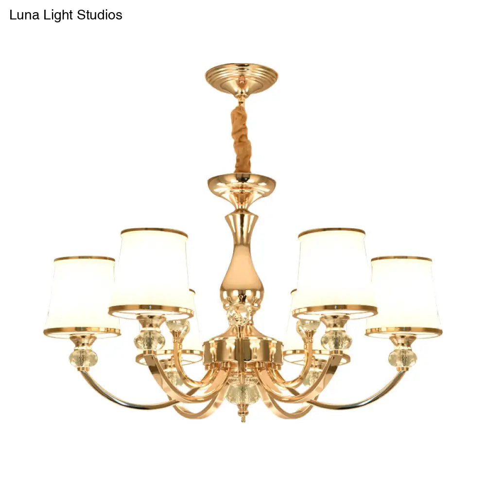 Modern Opal Glass Ceiling Hang Fixture With Chrome/Gold Pendant Chandelier - 3/6 Lights Curved Arm