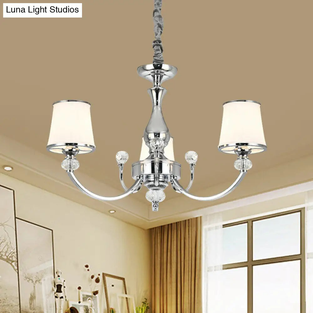 Modern Opal Glass Ceiling Hang Fixture With Chrome/Gold Pendant Chandelier - 3/6 Lights Curved Arm