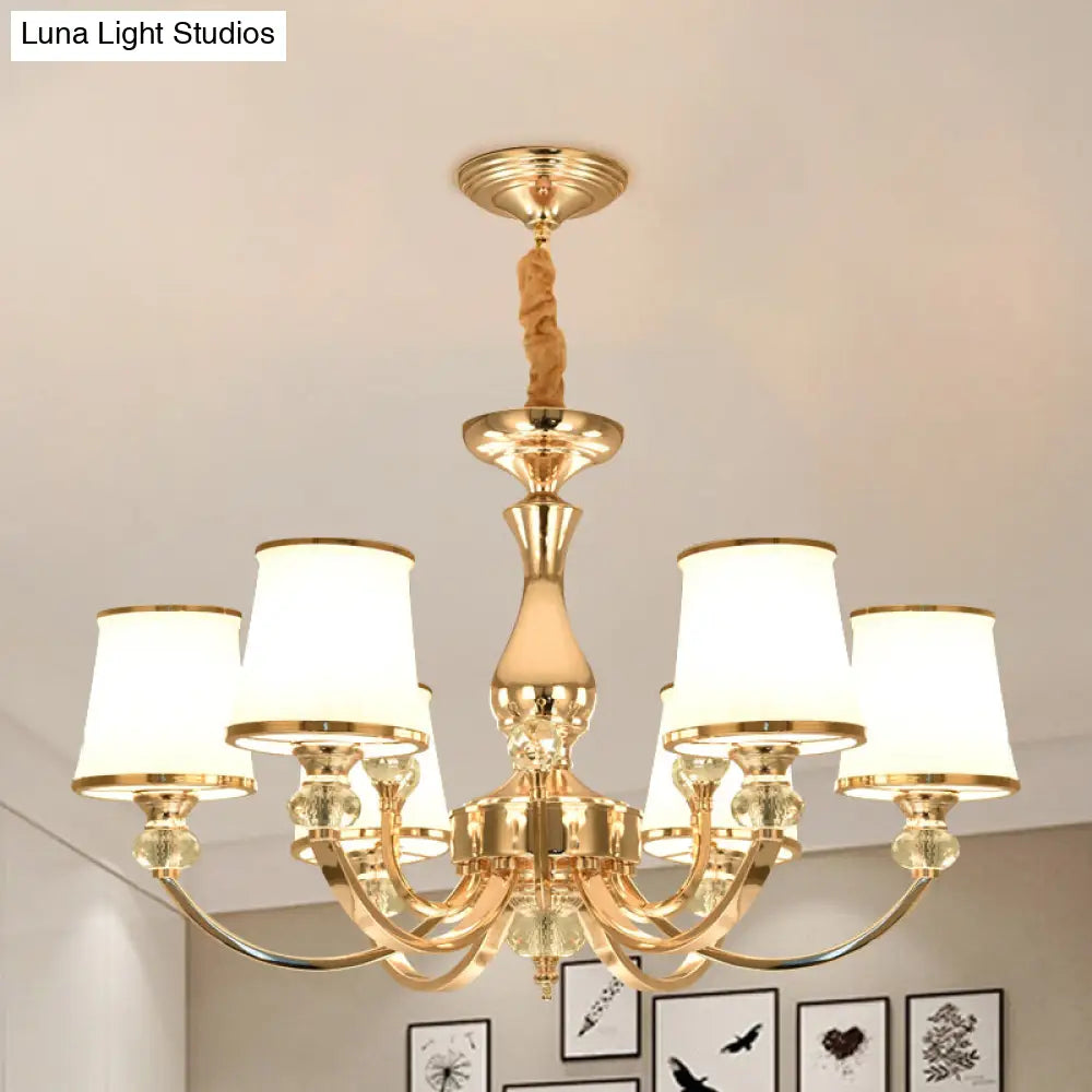 Modern Opal Glass Ceiling Hang Fixture With Chrome/Gold Pendant Chandelier - 3/6 Lights Curved Arm 6