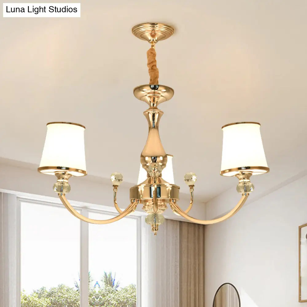 Modern Opal Glass Ceiling Hang Fixture With Chrome/Gold Pendant Chandelier - 3/6 Lights Curved Arm