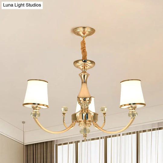 Modern Opal Glass Ceiling Hang Fixture With Chrome/Gold Pendant Chandelier - 3/6 Lights Curved Arm