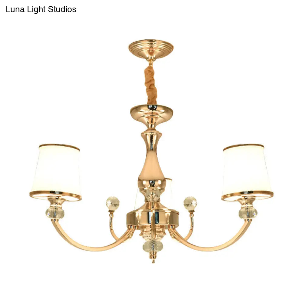 Modern Opal Glass Ceiling Hang Fixture With Chrome/Gold Pendant Chandelier - 3/6 Lights Curved Arm