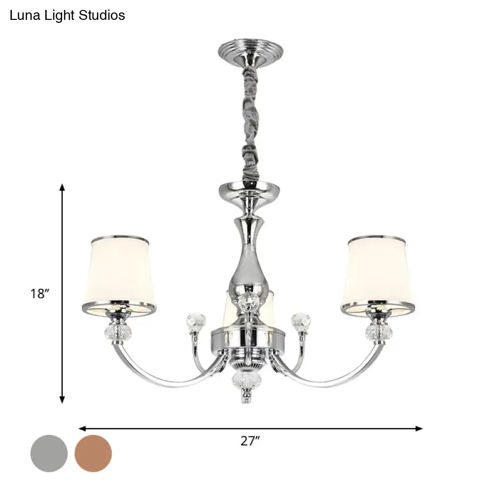 Modern Opal Glass Ceiling Hang Fixture With Chrome/Gold Pendant Chandelier - 3/6 Lights Curved Arm