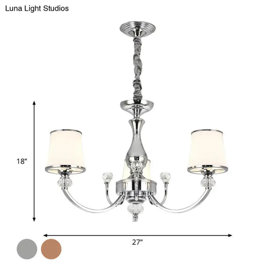 Modern Opal Glass Ceiling Hang Fixture With Chrome/Gold Pendant Chandelier - 3/6 Lights Curved Arm