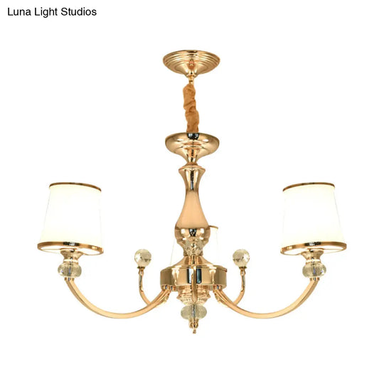 Modern Opal Glass Ceiling Hang Fixture With Chrome/Gold Pendant Chandelier - 3/6 Lights Curved Arm