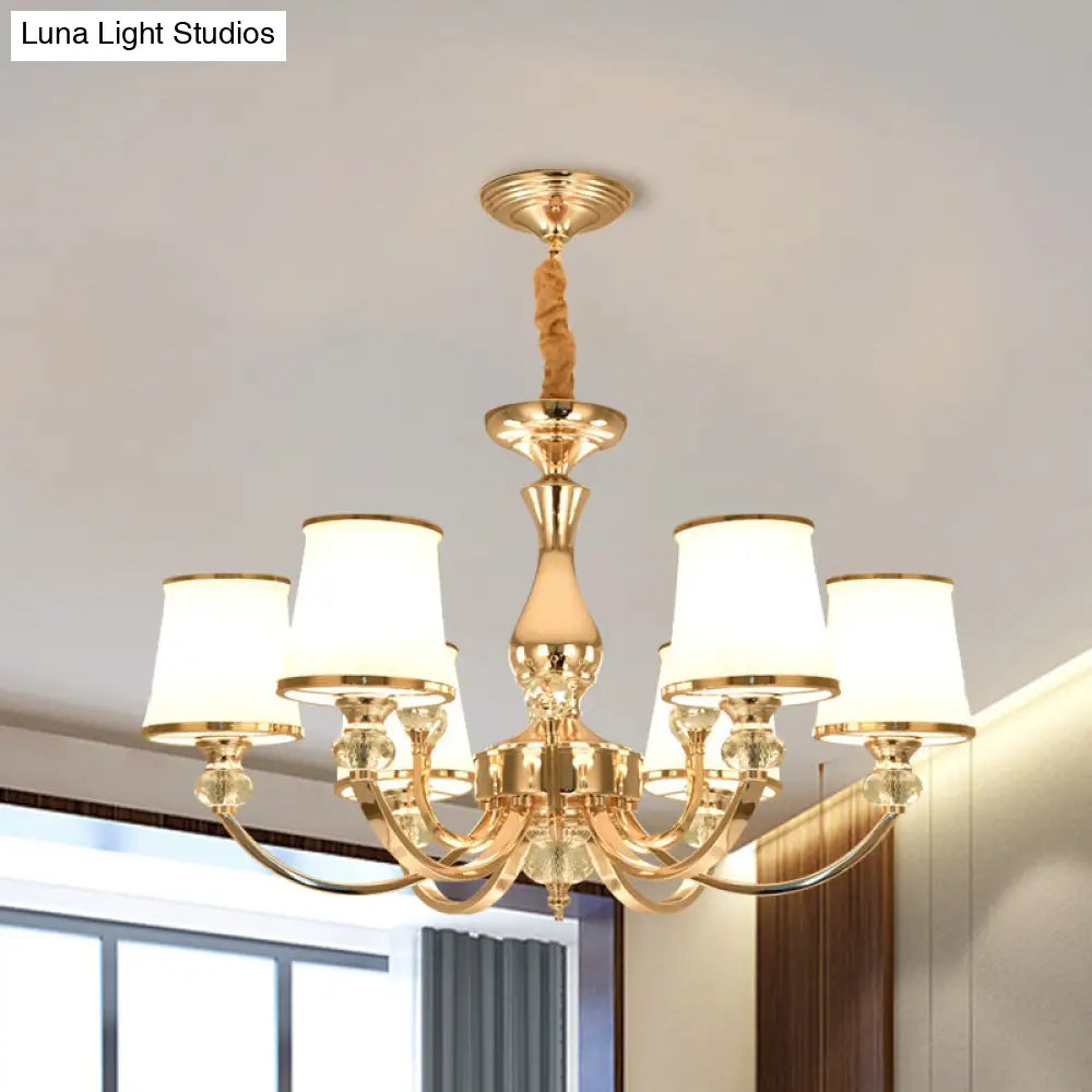 Modern Opal Glass Ceiling Hang Fixture With Chrome/Gold Pendant Chandelier - 3/6 Lights Curved Arm