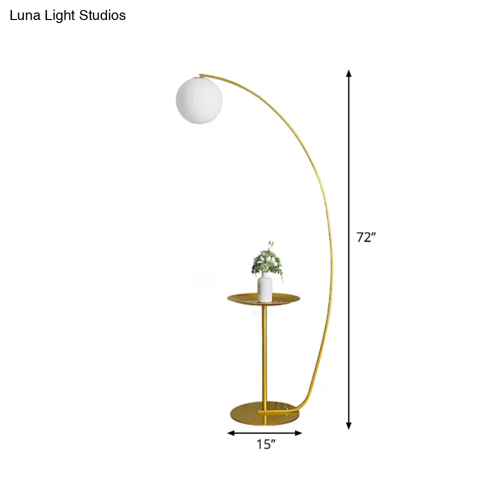 Modernist Opal Glass Floor Lamp With Gold Accent - Sphere Design 1-Light