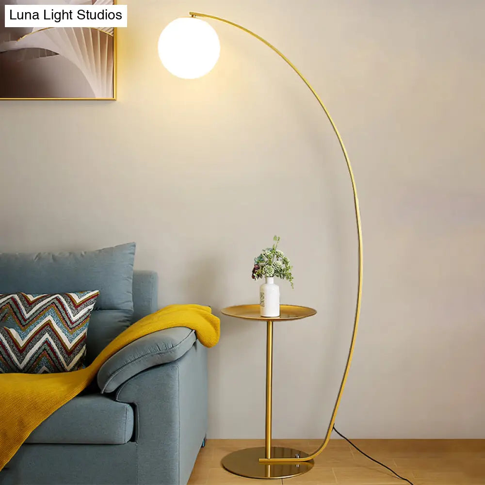 Modernist Opal Glass Floor Lamp With Gold Accent - Sphere Design 1-Light