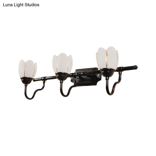 Modernist Opal Glass Floral Shade Wall Light Fixture - 2/3 Heads Black