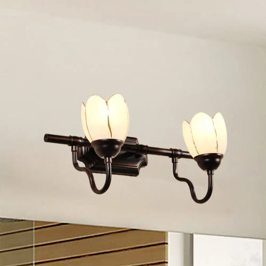 Modernist Opal Glass Floral Shade Wall Light Fixture - 2/3 Heads Black 2 /