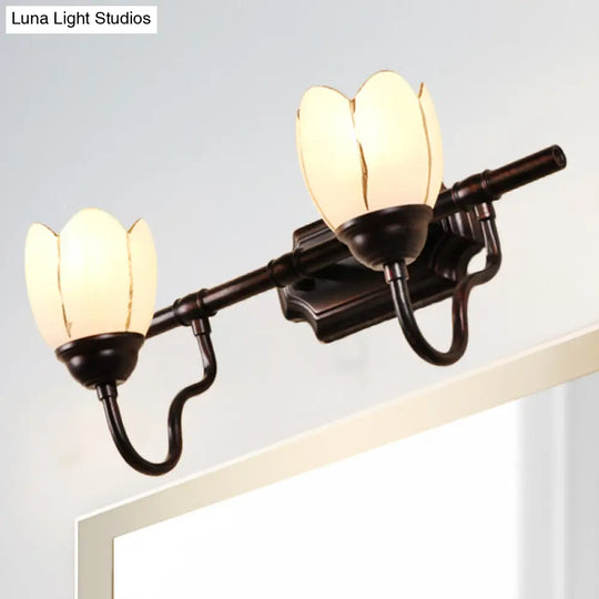 Modernist Opal Glass Floral Shade Wall Light Fixture - 2/3 Heads Black