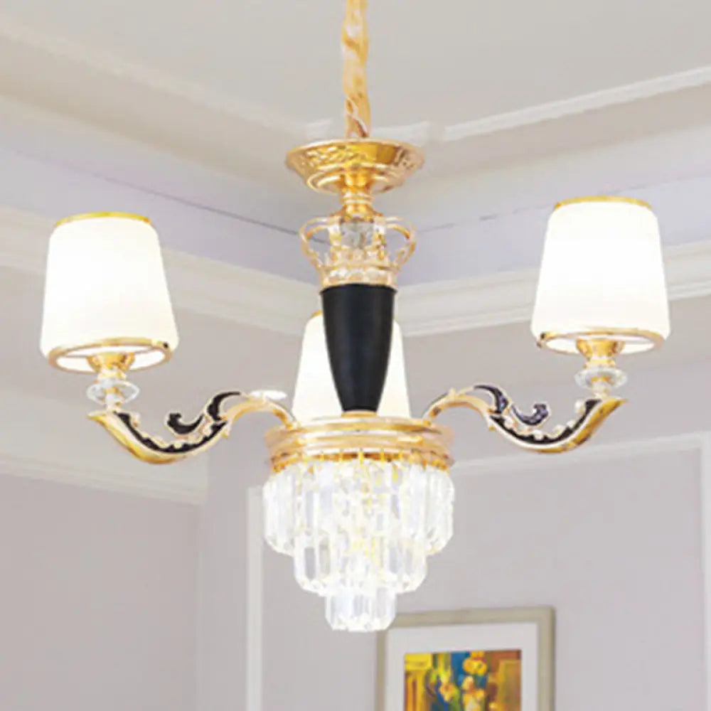 Modernist Opal Glass Gold Cone Chandelier With Crystal Accents - Stylish Pendulum Light 3 / White