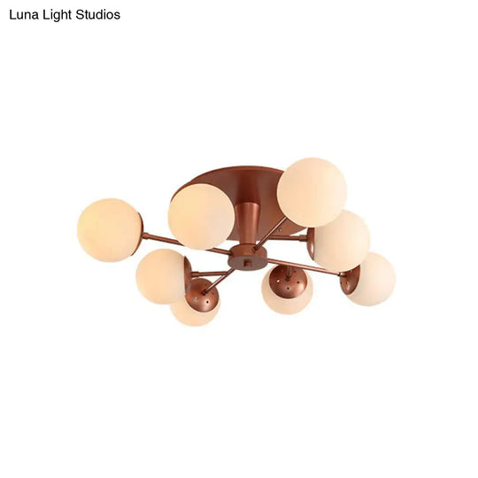 Modernist Opal Glass Semi-Flush Mount With Silver/Rose Gold Finish And 8 Lights