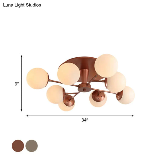 Modernist Opal Glass Semi-Flush Mount With Silver/Rose Gold Finish And 8 Lights