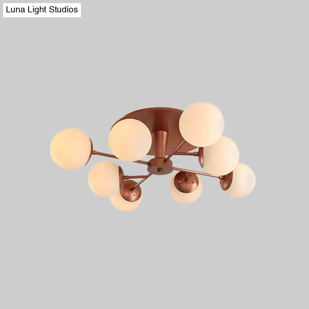 Modernist Opal Glass Semi-Flush Mount With Silver/Rose Gold Finish And 8 Lights