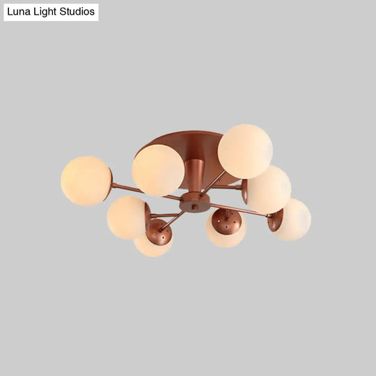 Modernist Opal Glass Semi-Flush Mount With Silver/Rose Gold Finish And 8 Lights