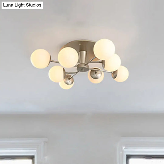 Modernist Opal Glass Semi-Flush Mount With Silver/Rose Gold Finish And 8 Lights / Silver