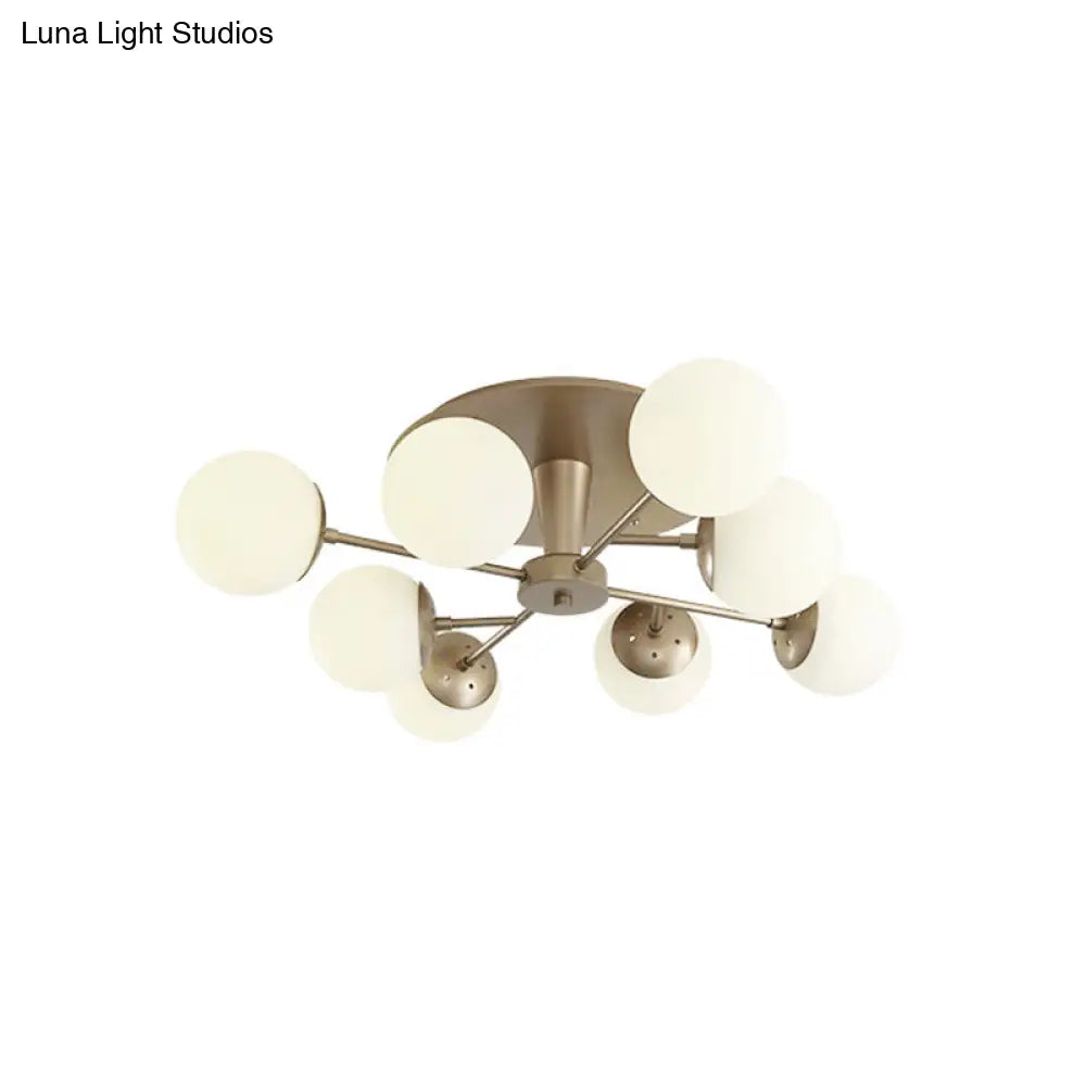 Modernist Opal Glass Semi-Flush Mount With Silver/Rose Gold Finish And 8 Lights